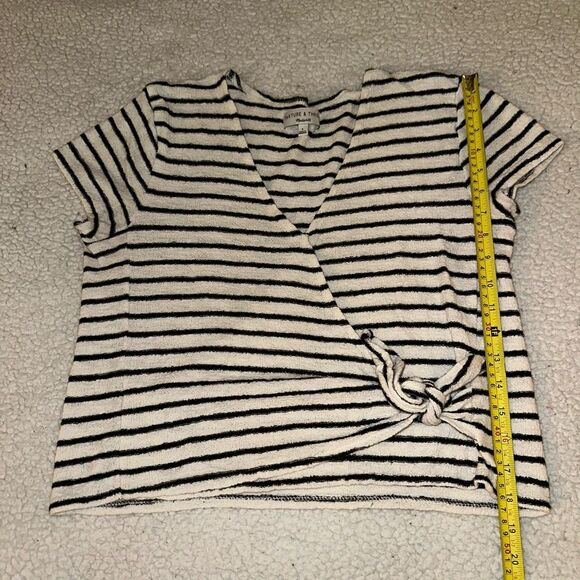 Madewell Texture & Thread Small Black Cream Stripe Faux Wrap Tee EUC - Picture 9 of 10